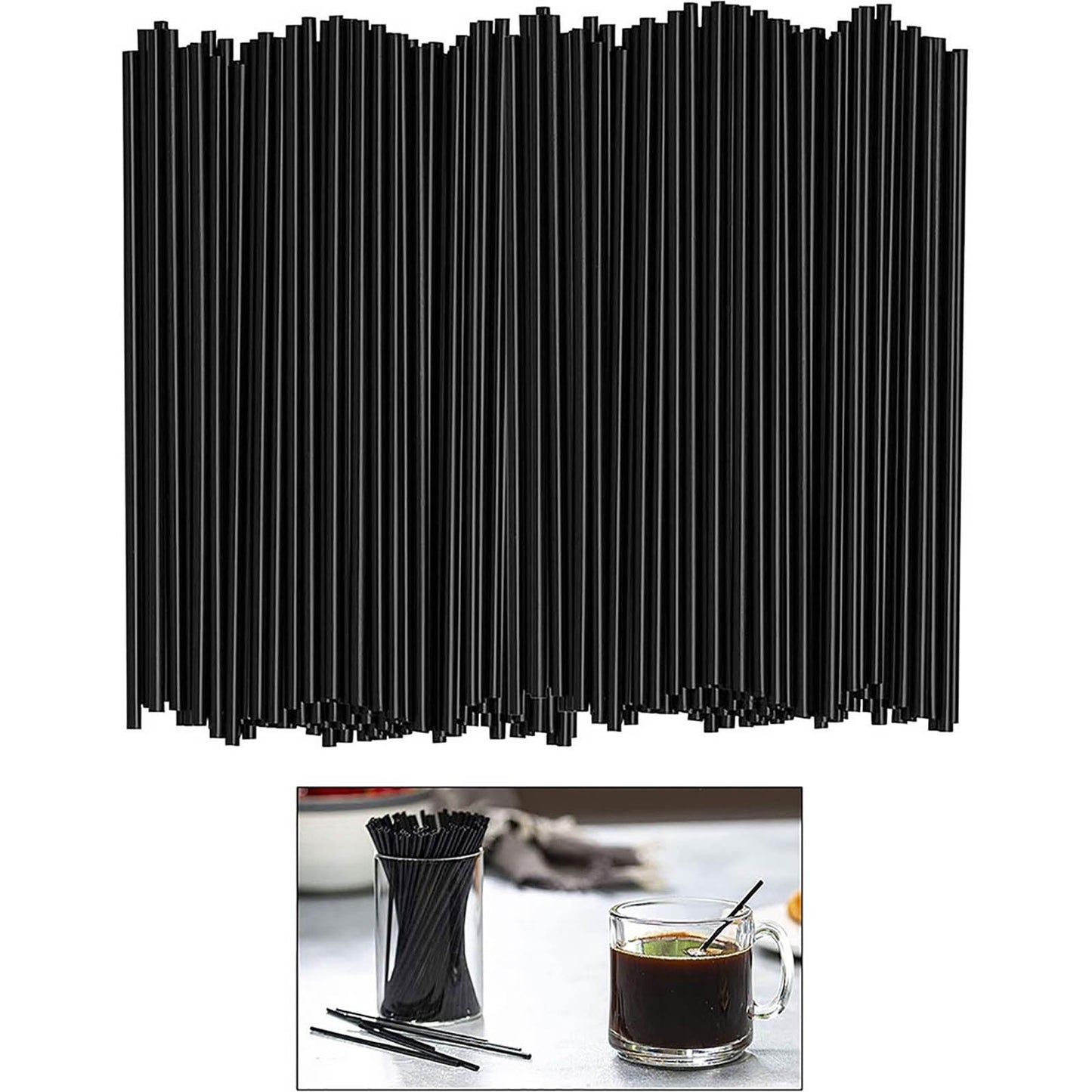 Dmlowu 100Pc 10 Inch Coffee & Cocktail Stirrers/Straws Disposable Plastic Sip Stir Swizzle Sticks - Black