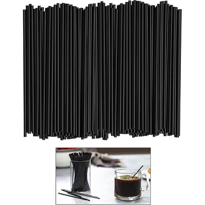 Dmlowu 100Pc 10 Inch Coffee & Cocktail Stirrers/Straws Disposable Plastic Sip Stir Swizzle Sticks - Black