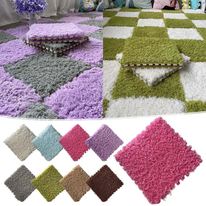 Tyidzon Puzzle Carpet Squares Soft Furry Play Mat Tiles for Home Playroom Decoration Cozy Climbing Area Rug for Kids Family Activity Spaces, Gray Coffee