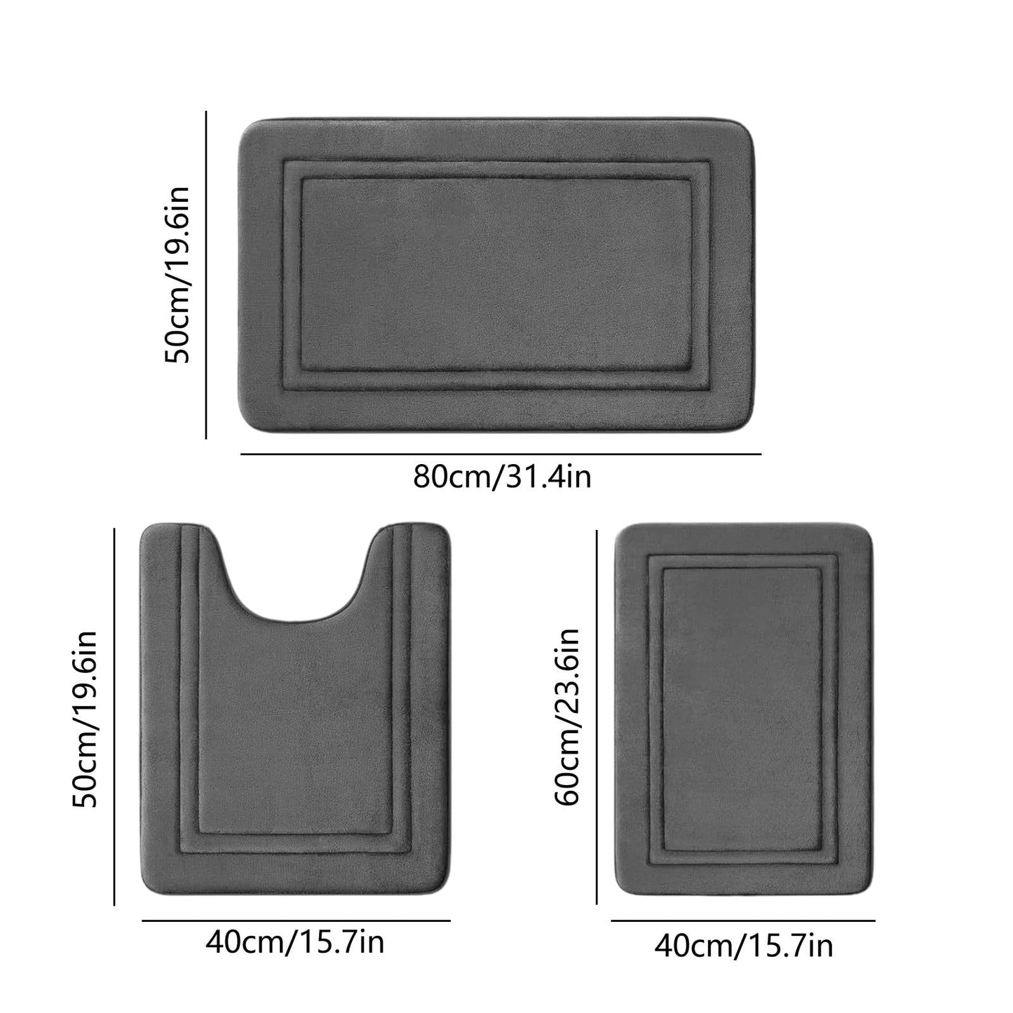 Tyidzon Bathroom Rugs Sets 3 Piece, Bath Mat Universal Soft Comfortable Water Absorption Non Slip Machine Washable Easy Dry Bathroom Mat Gray