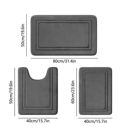 Tyidzon Bathroom Rugs Sets 3 Piece, Bath Mat Universal Soft Comfortable Water Absorption Non Slip Machine Washable Easy Dry Bathroom Mat Gray