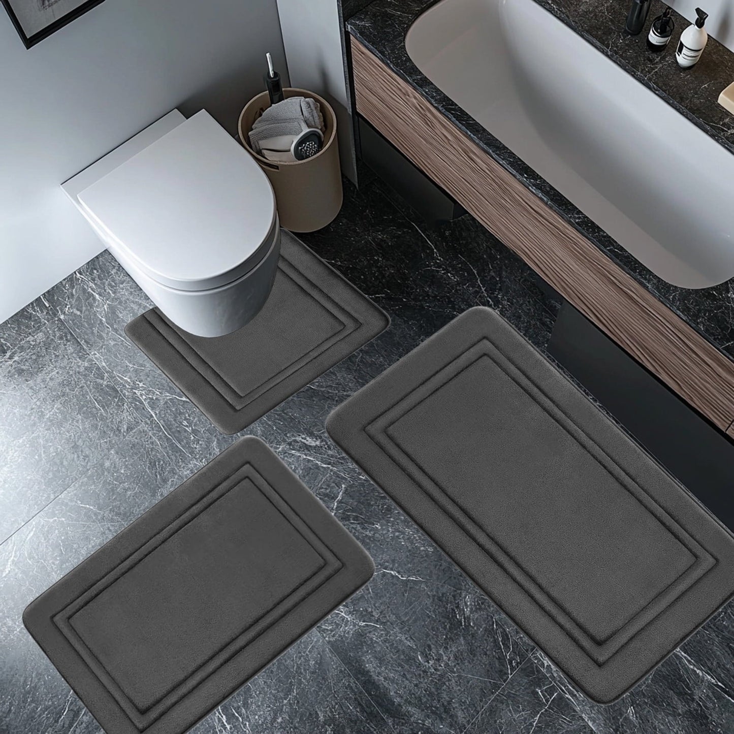Tyidzon Bathroom Rugs Sets 3 Piece, Bath Mat Universal Soft Comfortable Water Absorption Non Slip Machine Washable Easy Dry Bathroom Mat Gray