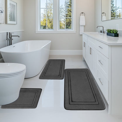 Tyidzon Bathroom Rugs Sets 3 Piece, Bath Mat Universal Soft Comfortable Water Absorption Non Slip Machine Washable Easy Dry Bathroom Mat Gray