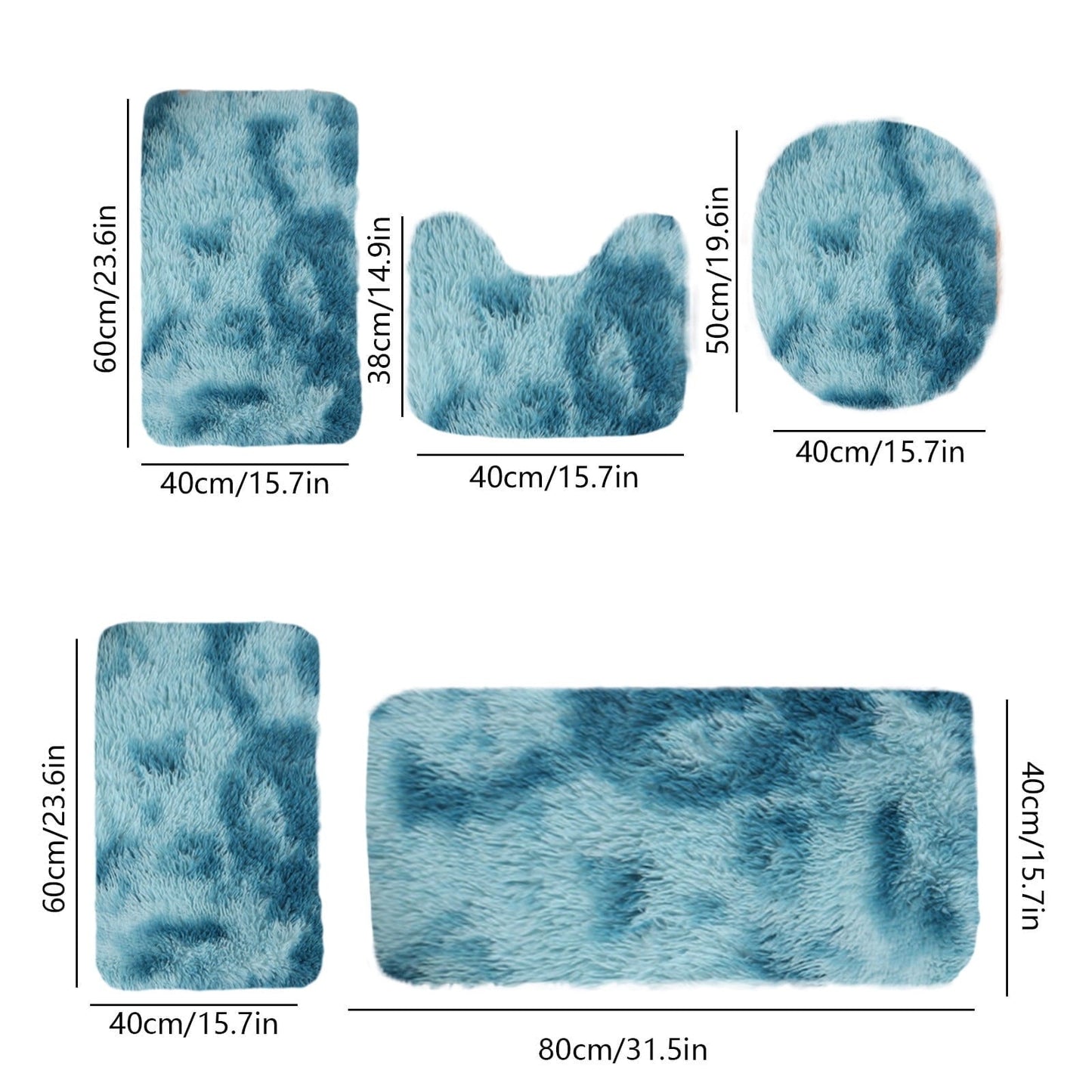PALIFEUR Tie-Dye Bathroom Rugs Sets, Non-Slip Bath Mat Set 5 Piece, Soft Comfortable Washable Bathroom Mat Set, Quicker Dry Bathroom Rug with Toilet Rug Blue