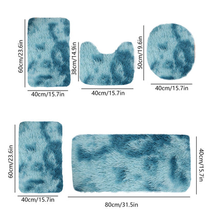 PALIFEUR Tie-Dye Bathroom Rugs Sets, Non-Slip Bath Mat Set 5 Piece, Soft Comfortable Washable Bathroom Mat Set, Quicker Dry Bathroom Rug with Toilet Rug Blue