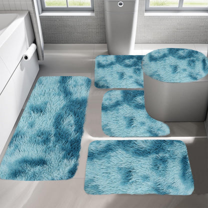 PALIFEUR Tie-Dye Bathroom Rugs Sets, Non-Slip Bath Mat Set 5 Piece, Soft Comfortable Washable Bathroom Mat Set, Quicker Dry Bathroom Rug with Toilet Rug Blue