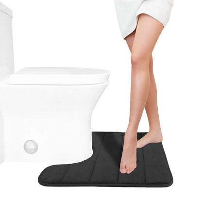 PALIFEUR Memory Foam Toilet Rug, Non-Slip Bathroom Rugs, Toilet Rugs U Shaped Washable, Commode Contour Rug, Soft Comfortable Super Water Absorption #1_Black