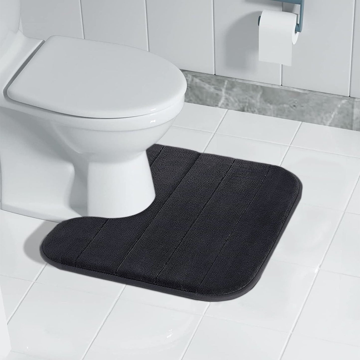 PALIFEUR Memory Foam Toilet Rug, Non-Slip Bathroom Rugs, Toilet Rugs U Shaped Washable, Commode Contour Rug, Soft Comfortable Super Water Absorption #1_Black