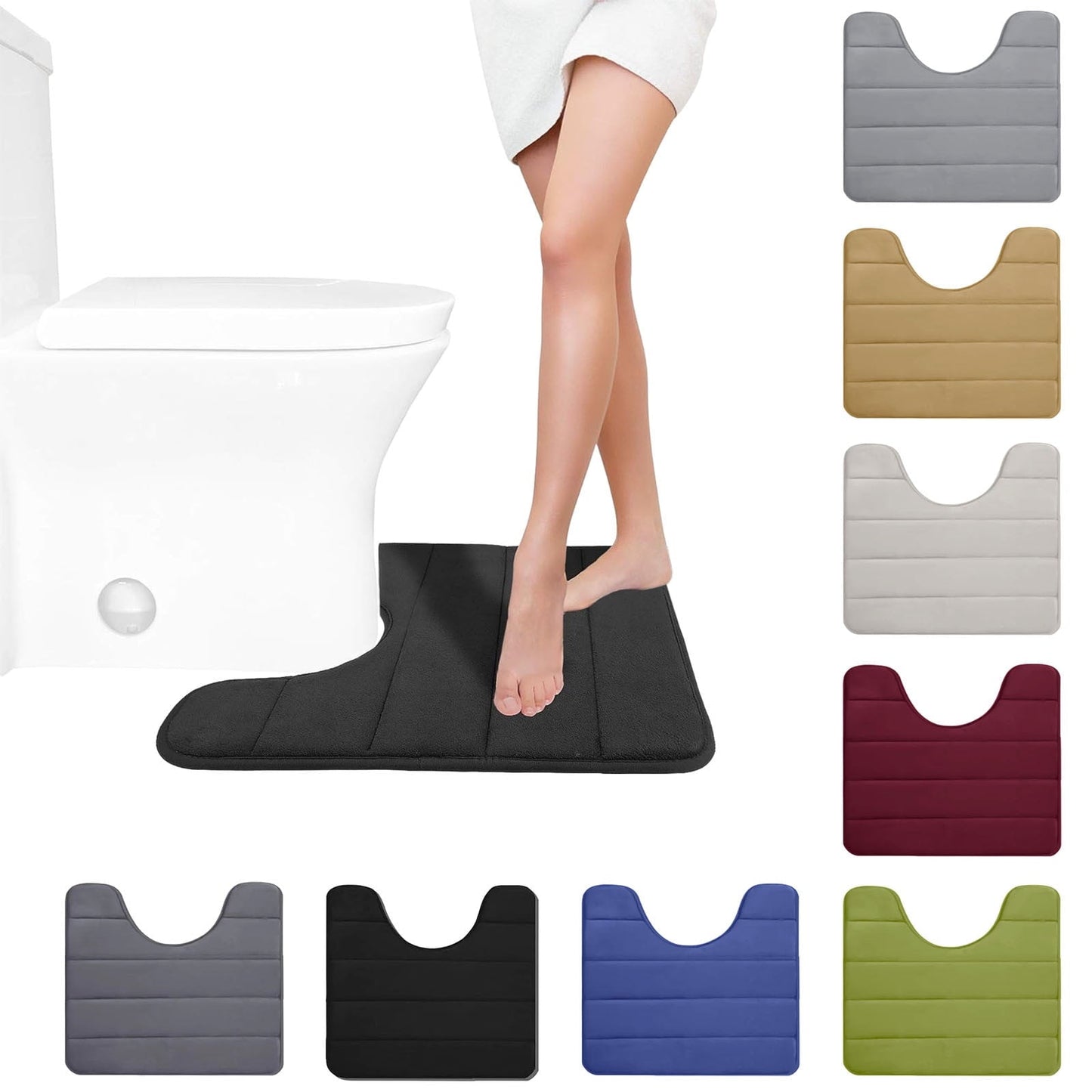 PALIFEUR Memory Foam Toilet Rug, Non-Slip Bathroom Rugs, Toilet Rugs U Shaped Washable, Commode Contour Rug, Soft Comfortable Super Water Absorption #1_Gray