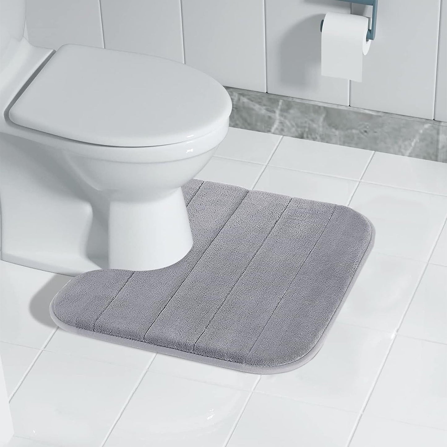 PALIFEUR Memory Foam Toilet Rug, Non-Slip Bathroom Rugs, Toilet Rugs U Shaped Washable, Commode Contour Rug, Soft Comfortable Super Water Absorption #1_Gray