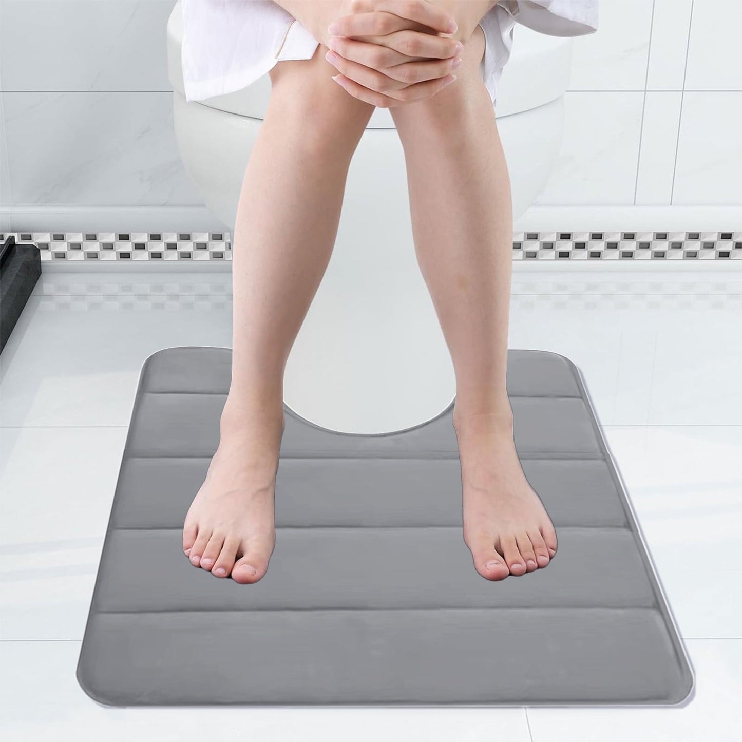 PALIFEUR Memory Foam Toilet Rug, Non-Slip Bathroom Rugs, Toilet Rugs U Shaped Washable, Commode Contour Rug, Soft Comfortable Super Water Absorption #1_Gray