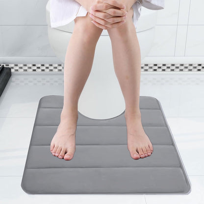 PALIFEUR Memory Foam Toilet Rug, Non-Slip Bathroom Rugs, Toilet Rugs U Shaped Washable, Commode Contour Rug, Soft Comfortable Super Water Absorption #1_Gray