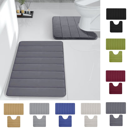 PALIFEUR Memory Foam Toilet Rug, Non-Slip Bathroom Rugs, Toilet Rugs U Shaped Washable, Commode Contour Rug, Soft Comfortable Super Water Absorption #2_Blue