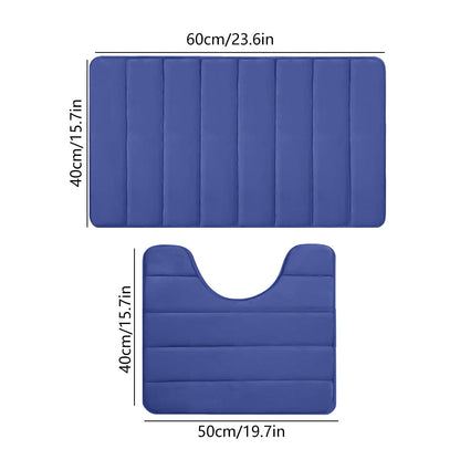 PALIFEUR Memory Foam Toilet Rug, Non-Slip Bathroom Rugs, Toilet Rugs U Shaped Washable, Commode Contour Rug, Soft Comfortable Super Water Absorption #2_Blue