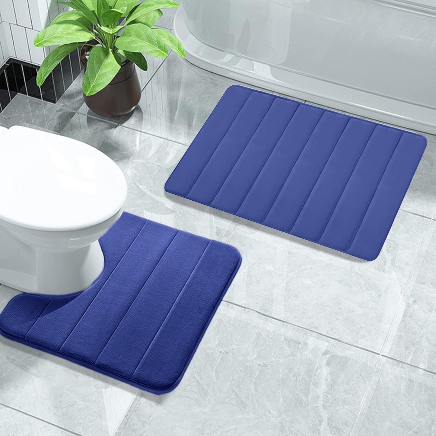 PALIFEUR Memory Foam Toilet Rug, Non-Slip Bathroom Rugs, Toilet Rugs U Shaped Washable, Commode Contour Rug, Soft Comfortable Super Water Absorption #2_Blue