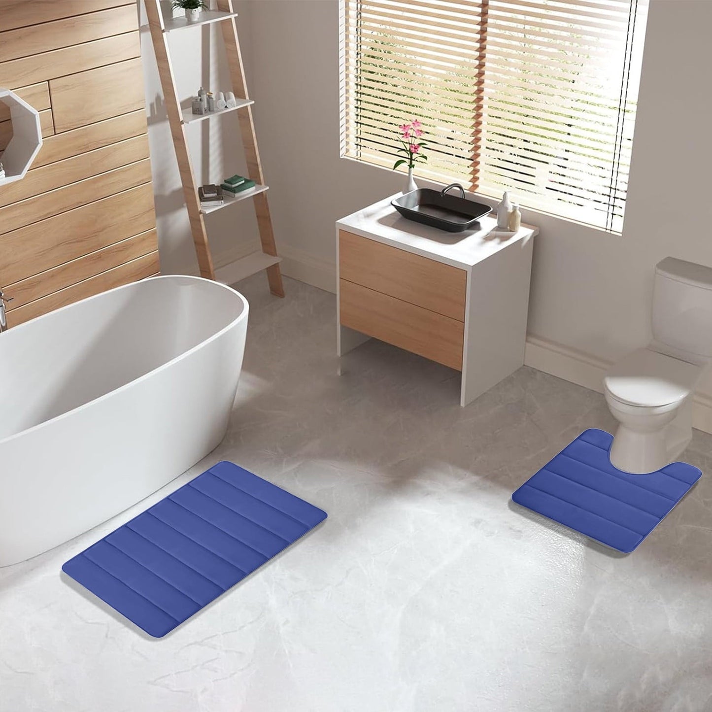 PALIFEUR Memory Foam Toilet Rug, Non-Slip Bathroom Rugs, Toilet Rugs U Shaped Washable, Commode Contour Rug, Soft Comfortable Super Water Absorption #2_Blue