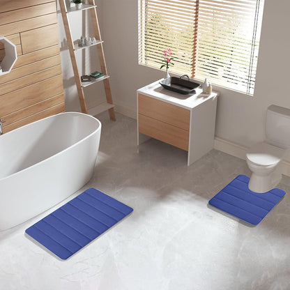 PALIFEUR Memory Foam Toilet Rug, Non-Slip Bathroom Rugs, Toilet Rugs U Shaped Washable, Commode Contour Rug, Soft Comfortable Super Water Absorption #2_Blue