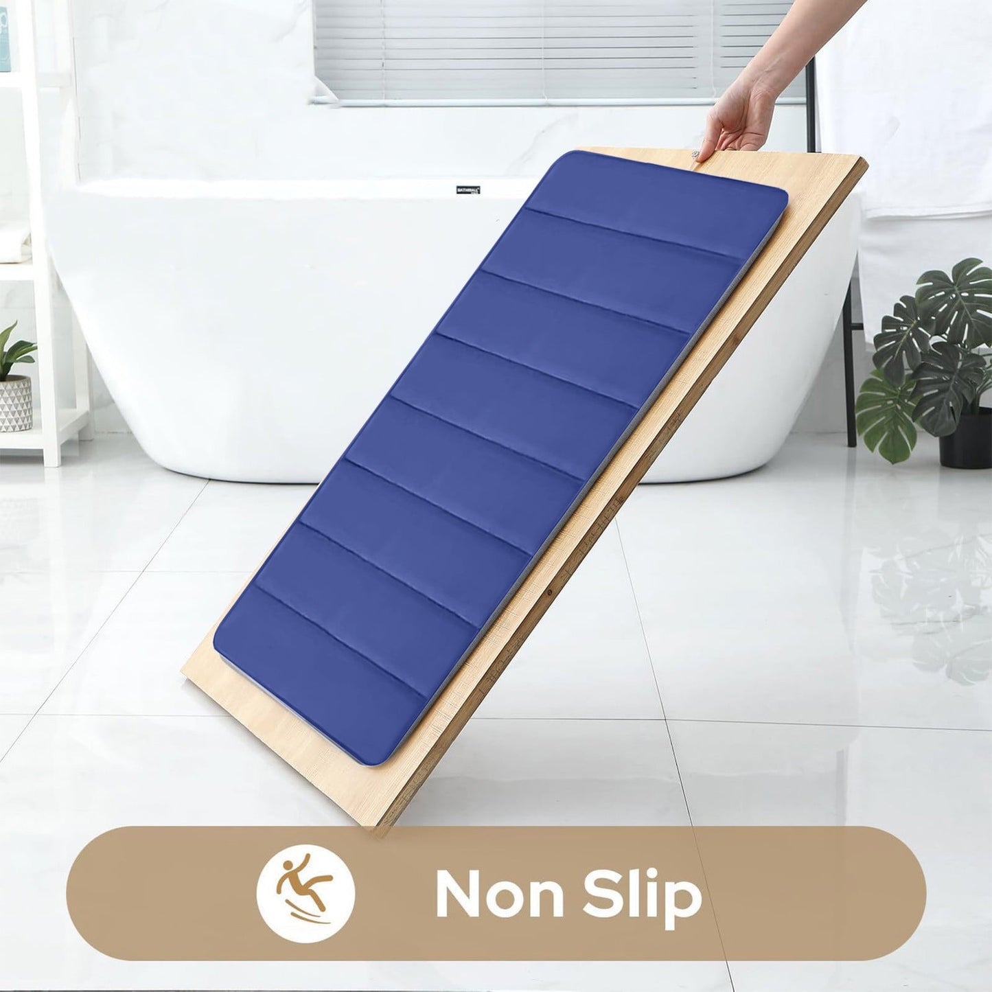 PALIFEUR Memory Foam Toilet Rug, Non-Slip Bathroom Rugs, Toilet Rugs U Shaped Washable, Commode Contour Rug, Soft Comfortable Super Water Absorption #2_Blue