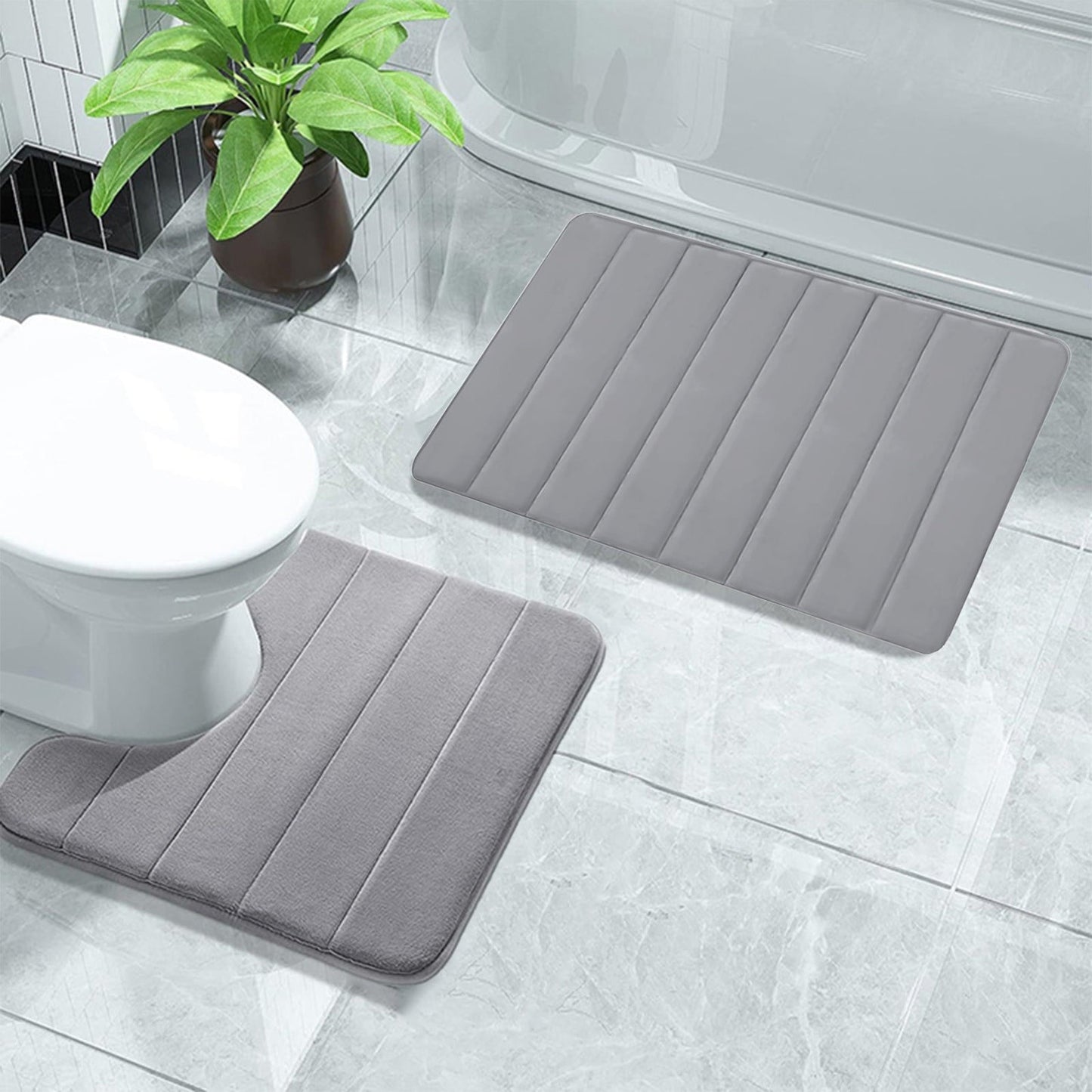 PALIFEUR Memory Foam Toilet Rug, Non-Slip Bathroom Rugs, Toilet Rugs U Shaped Washable, Commode Contour Rug, Soft Comfortable Super Water Absorption #2_Gray