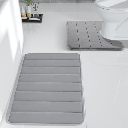 PALIFEUR Memory Foam Toilet Rug, Non-Slip Bathroom Rugs, Toilet Rugs U Shaped Washable, Commode Contour Rug, Soft Comfortable Super Water Absorption #2_Gray