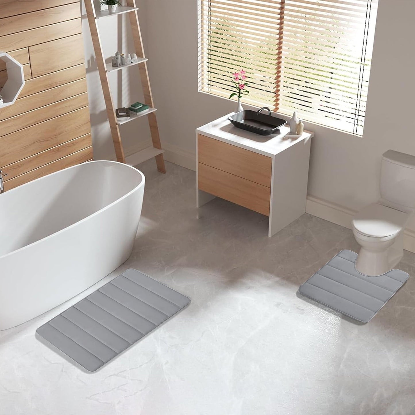 PALIFEUR Memory Foam Toilet Rug, Non-Slip Bathroom Rugs, Toilet Rugs U Shaped Washable, Commode Contour Rug, Soft Comfortable Super Water Absorption #2_Gray