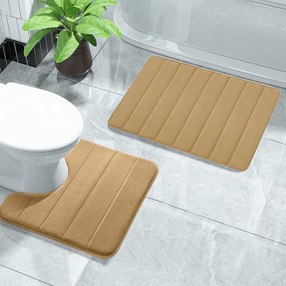 PALIFEUR Memory Foam Toilet Rug, Non-Slip Bathroom Rugs, Toilet Rugs U Shaped Washable, Commode Contour Rug, Soft Comfortable Super Water Absorption #2_Khaki