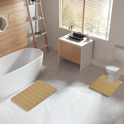 PALIFEUR Memory Foam Toilet Rug, Non-Slip Bathroom Rugs, Toilet Rugs U Shaped Washable, Commode Contour Rug, Soft Comfortable Super Water Absorption #2_Khaki