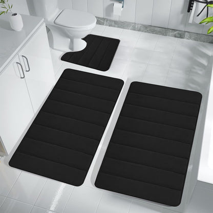 PALIFEUR Memory Foam Toilet Rug, Non-Slip Bathroom Rugs, Toilet Rugs U Shaped Washable, Commode Contour Rug, Soft Comfortable Super Water Absorption #3_Black