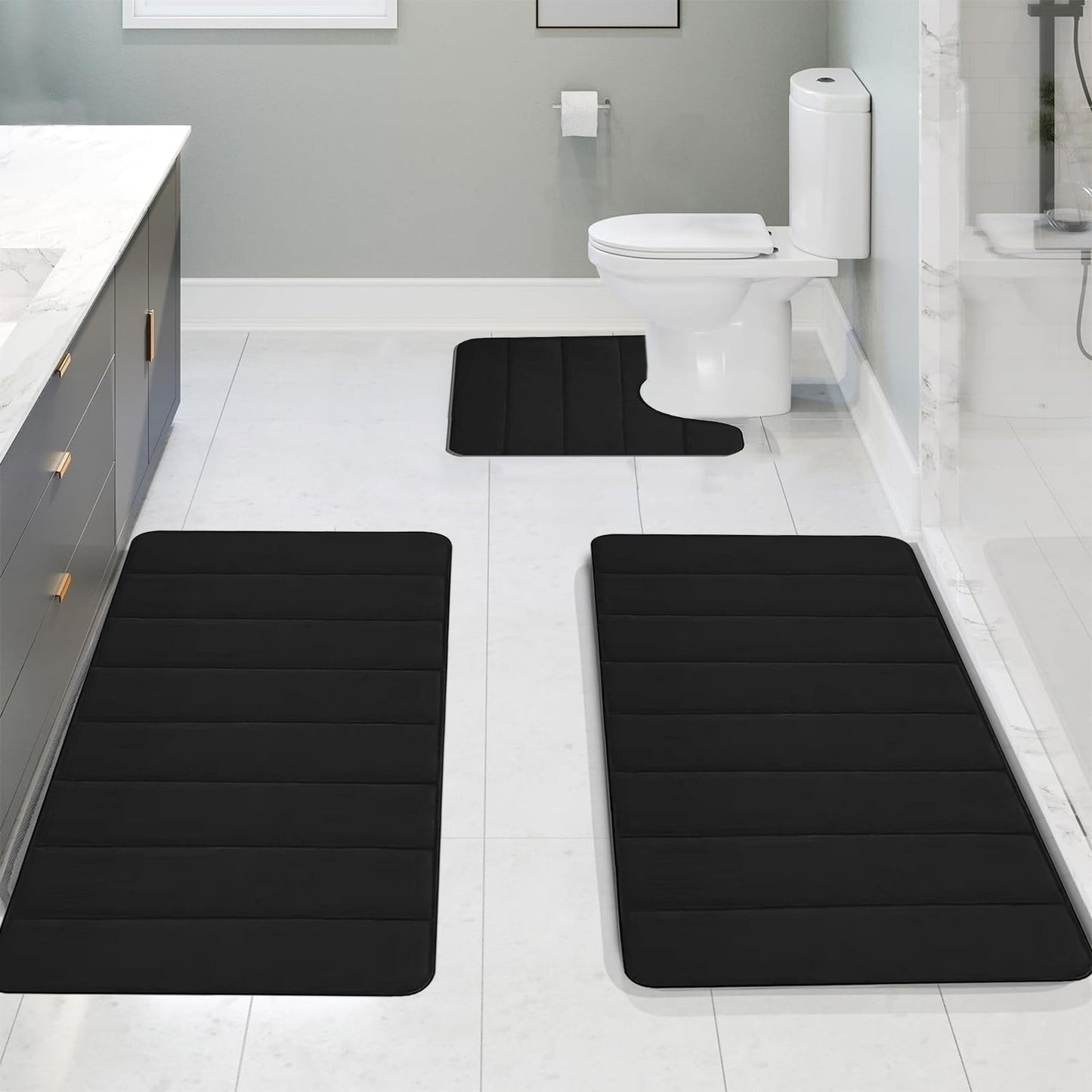 PALIFEUR Memory Foam Toilet Rug, Non-Slip Bathroom Rugs, Toilet Rugs U Shaped Washable, Commode Contour Rug, Soft Comfortable Super Water Absorption #3_Black