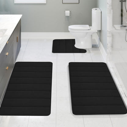 PALIFEUR Memory Foam Toilet Rug, Non-Slip Bathroom Rugs, Toilet Rugs U Shaped Washable, Commode Contour Rug, Soft Comfortable Super Water Absorption #3_Black