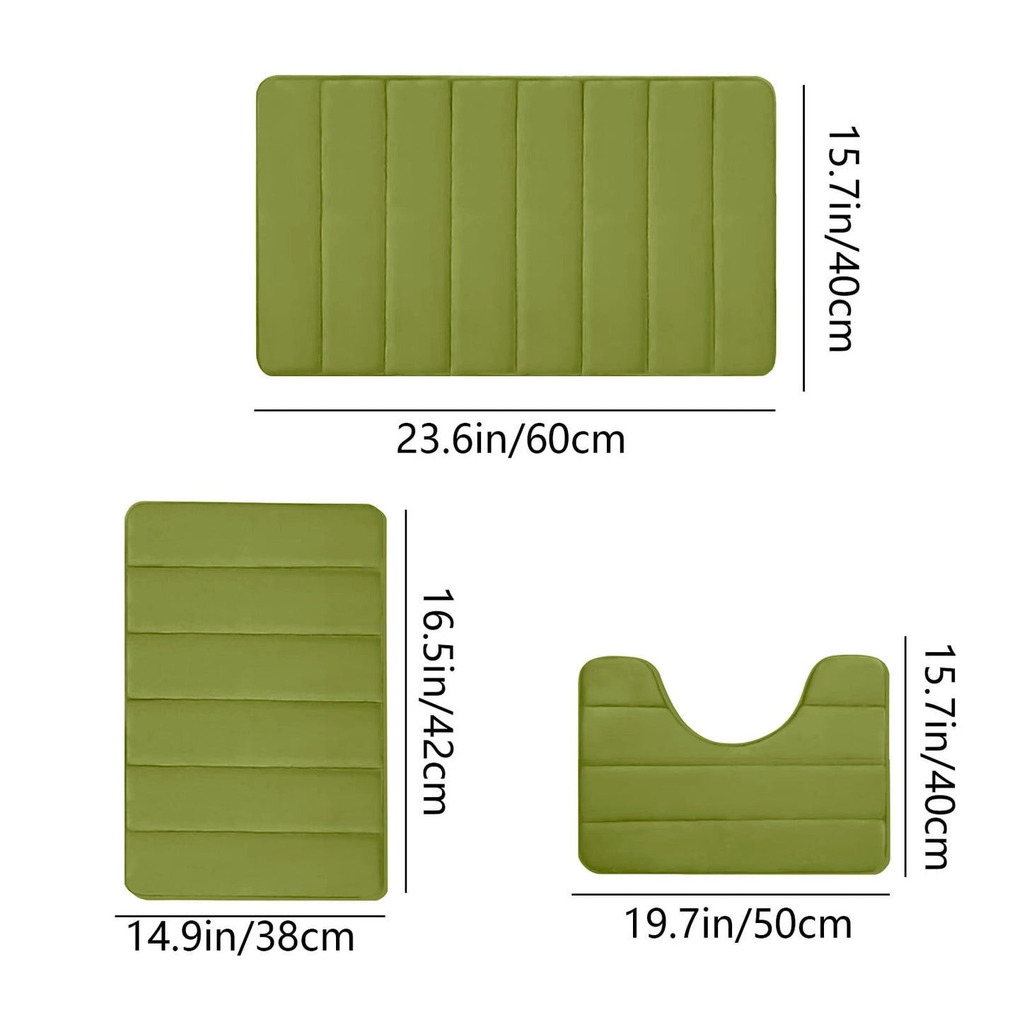 PALIFEUR Memory Foam Toilet Rug, Non-Slip Bathroom Rugs, Toilet Rugs U Shaped Washable, Commode Contour Rug, Soft Comfortable Super Water Absorption #3_Green