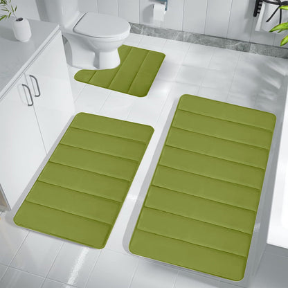 PALIFEUR Memory Foam Toilet Rug, Non-Slip Bathroom Rugs, Toilet Rugs U Shaped Washable, Commode Contour Rug, Soft Comfortable Super Water Absorption #3_Green