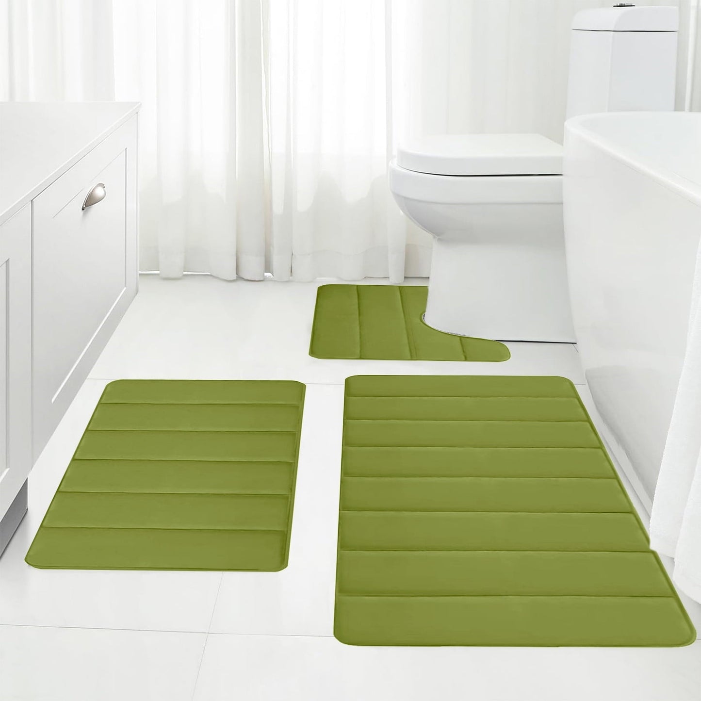 PALIFEUR Memory Foam Toilet Rug, Non-Slip Bathroom Rugs, Toilet Rugs U Shaped Washable, Commode Contour Rug, Soft Comfortable Super Water Absorption #3_Green