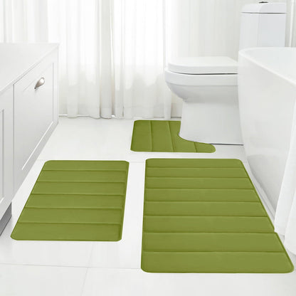 PALIFEUR Memory Foam Toilet Rug, Non-Slip Bathroom Rugs, Toilet Rugs U Shaped Washable, Commode Contour Rug, Soft Comfortable Super Water Absorption #3_Green