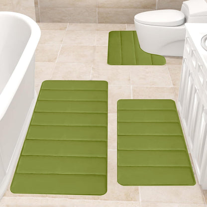 PALIFEUR Memory Foam Toilet Rug, Non-Slip Bathroom Rugs, Toilet Rugs U Shaped Washable, Commode Contour Rug, Soft Comfortable Super Water Absorption #3_Green