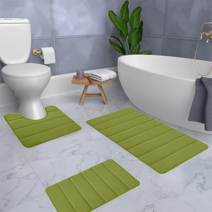 PALIFEUR Memory Foam Toilet Rug, Non-Slip Bathroom Rugs, Toilet Rugs U Shaped Washable, Commode Contour Rug, Soft Comfortable Super Water Absorption #3_Green