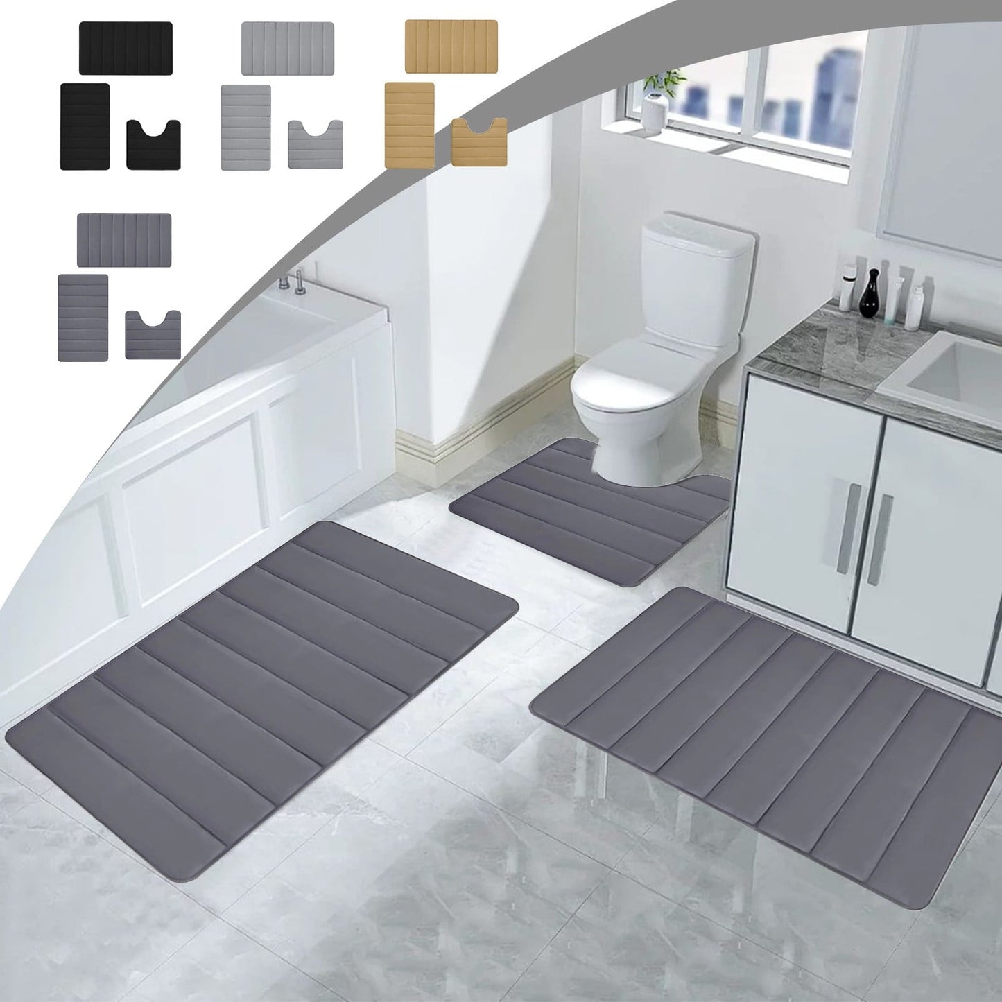 PALIFEUR Memory Foam Toilet Rug, Non-Slip Bathroom Rugs, Toilet Rugs U Shaped Washable, Commode Contour Rug, Soft Comfortable Super Water Absorption #3_Khaki