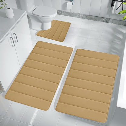 PALIFEUR Memory Foam Toilet Rug, Non-Slip Bathroom Rugs, Toilet Rugs U Shaped Washable, Commode Contour Rug, Soft Comfortable Super Water Absorption #3_Khaki