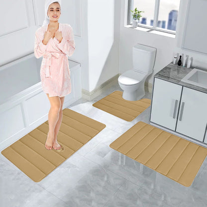 PALIFEUR Memory Foam Toilet Rug, Non-Slip Bathroom Rugs, Toilet Rugs U Shaped Washable, Commode Contour Rug, Soft Comfortable Super Water Absorption #3_Khaki