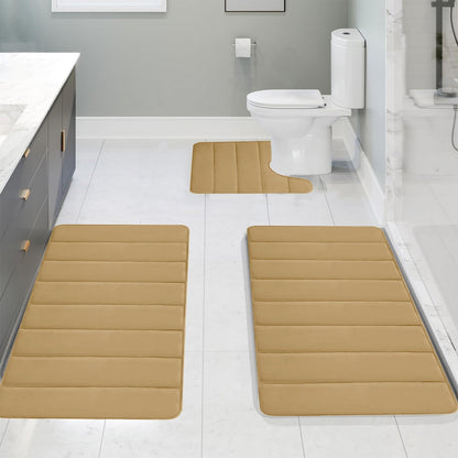 PALIFEUR Memory Foam Toilet Rug, Non-Slip Bathroom Rugs, Toilet Rugs U Shaped Washable, Commode Contour Rug, Soft Comfortable Super Water Absorption #3_Khaki