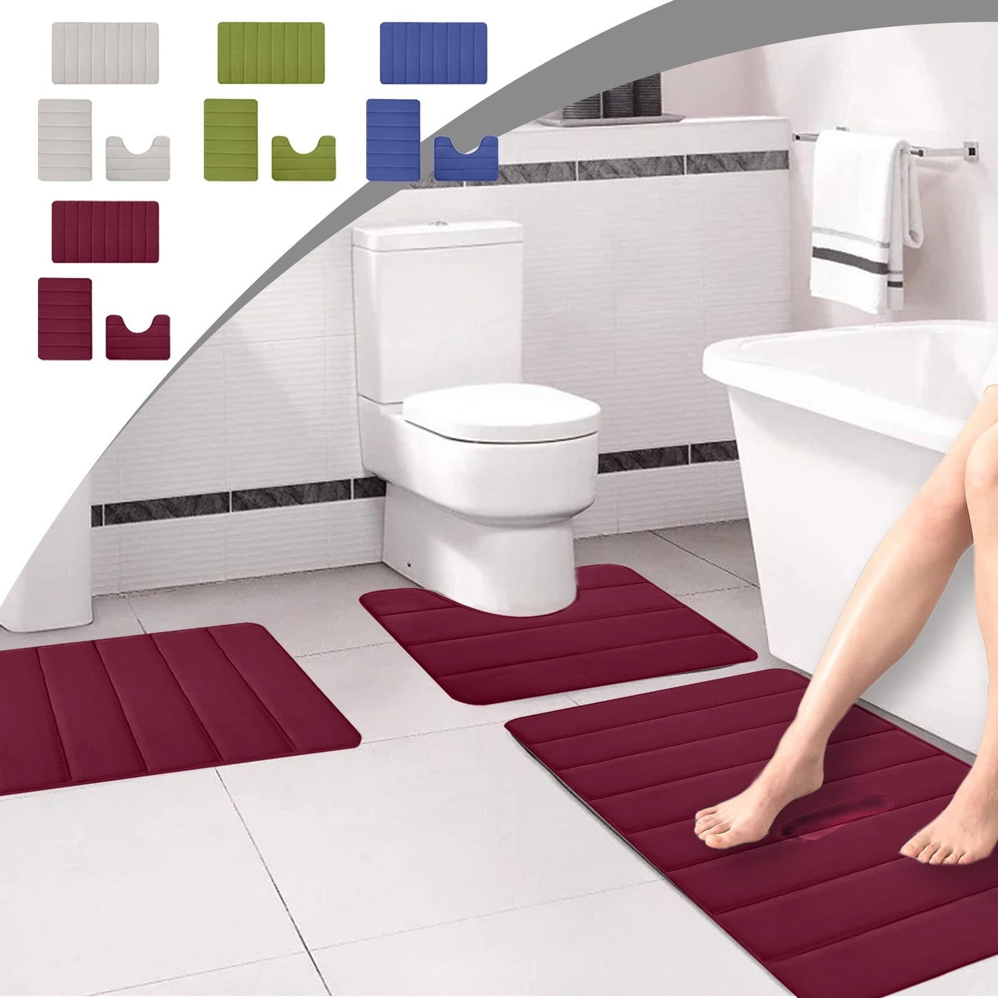 PALIFEUR Memory Foam Toilet Rug, Non-Slip Bathroom Rugs, Toilet Rugs U Shaped Washable, Commode Contour Rug, Soft Comfortable Super Water Absorption #3_Red