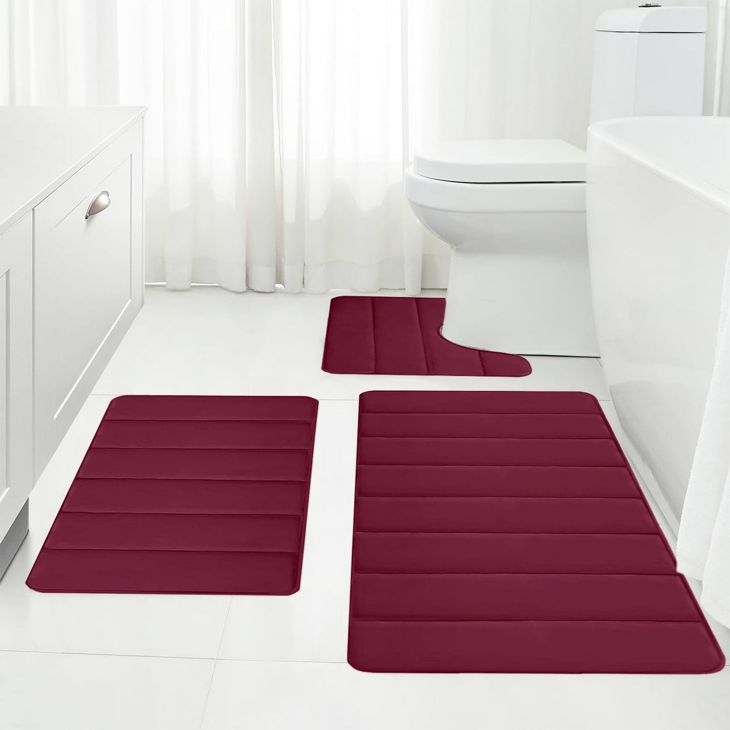 PALIFEUR Memory Foam Toilet Rug, Non-Slip Bathroom Rugs, Toilet Rugs U Shaped Washable, Commode Contour Rug, Soft Comfortable Super Water Absorption #3_Red