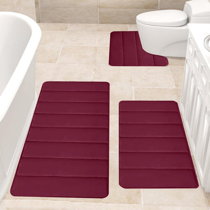 PALIFEUR Memory Foam Toilet Rug, Non-Slip Bathroom Rugs, Toilet Rugs U Shaped Washable, Commode Contour Rug, Soft Comfortable Super Water Absorption #3_Red