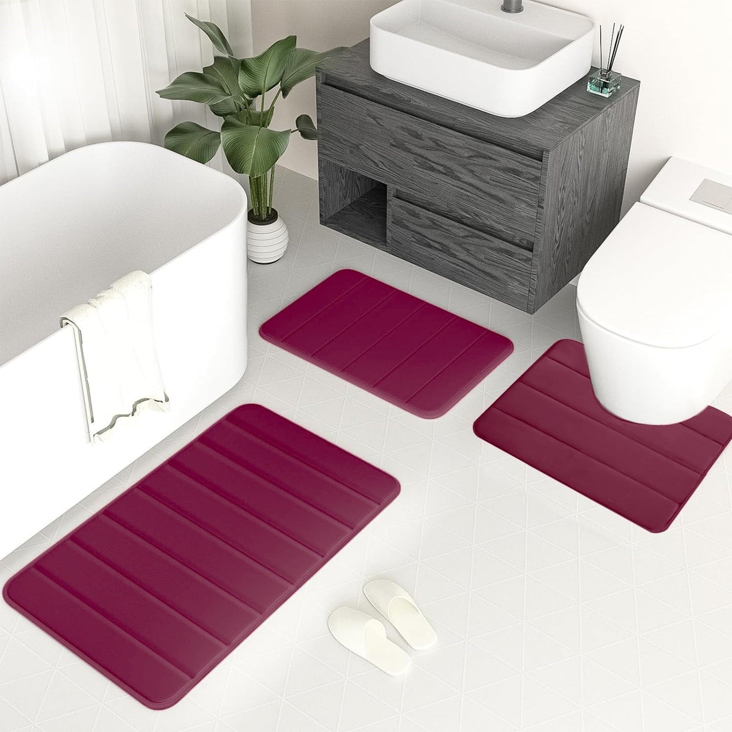 PALIFEUR Memory Foam Toilet Rug, Non-Slip Bathroom Rugs, Toilet Rugs U Shaped Washable, Commode Contour Rug, Soft Comfortable Super Water Absorption #3_Red