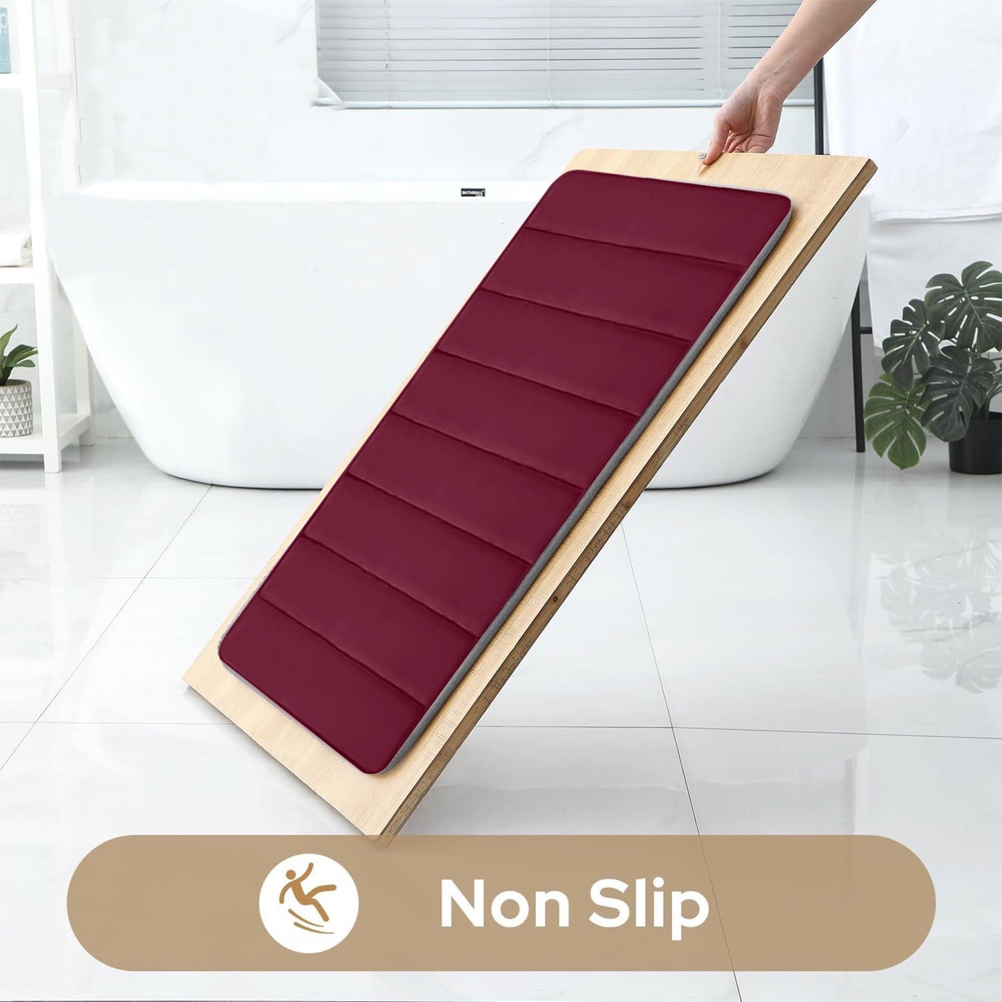 PALIFEUR Memory Foam Toilet Rug, Non-Slip Bathroom Rugs, Toilet Rugs U Shaped Washable, Commode Contour Rug, Soft Comfortable Super Water Absorption #3_Red