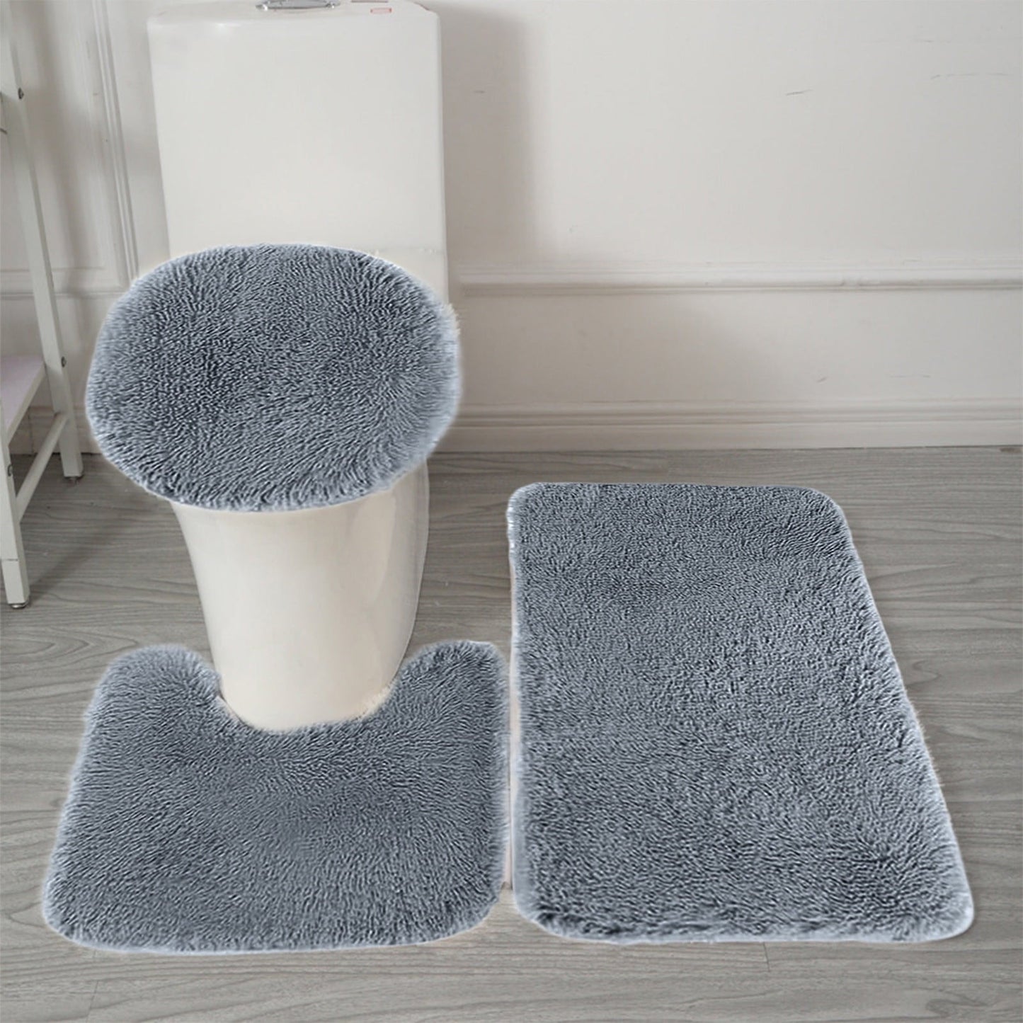 PALIFEUR Bathroom Rugs Sets, Non-Slip Bath Mat Set 3 Piece, Soft Comfortable Washable Bathroom Mat Set, Quicker Dry Bathroom Rug with Toilet Rug Dark Gray