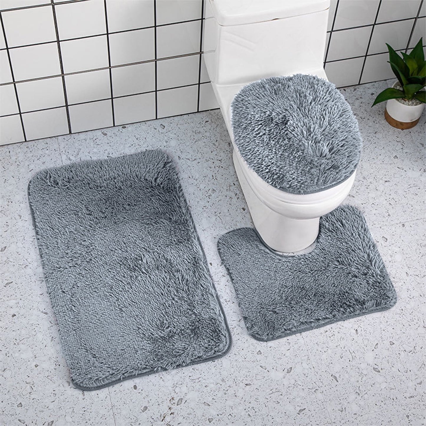 PALIFEUR Bathroom Rugs Sets, Non-Slip Bath Mat Set 3 Piece, Soft Comfortable Washable Bathroom Mat Set, Quicker Dry Bathroom Rug with Toilet Rug Dark Gray