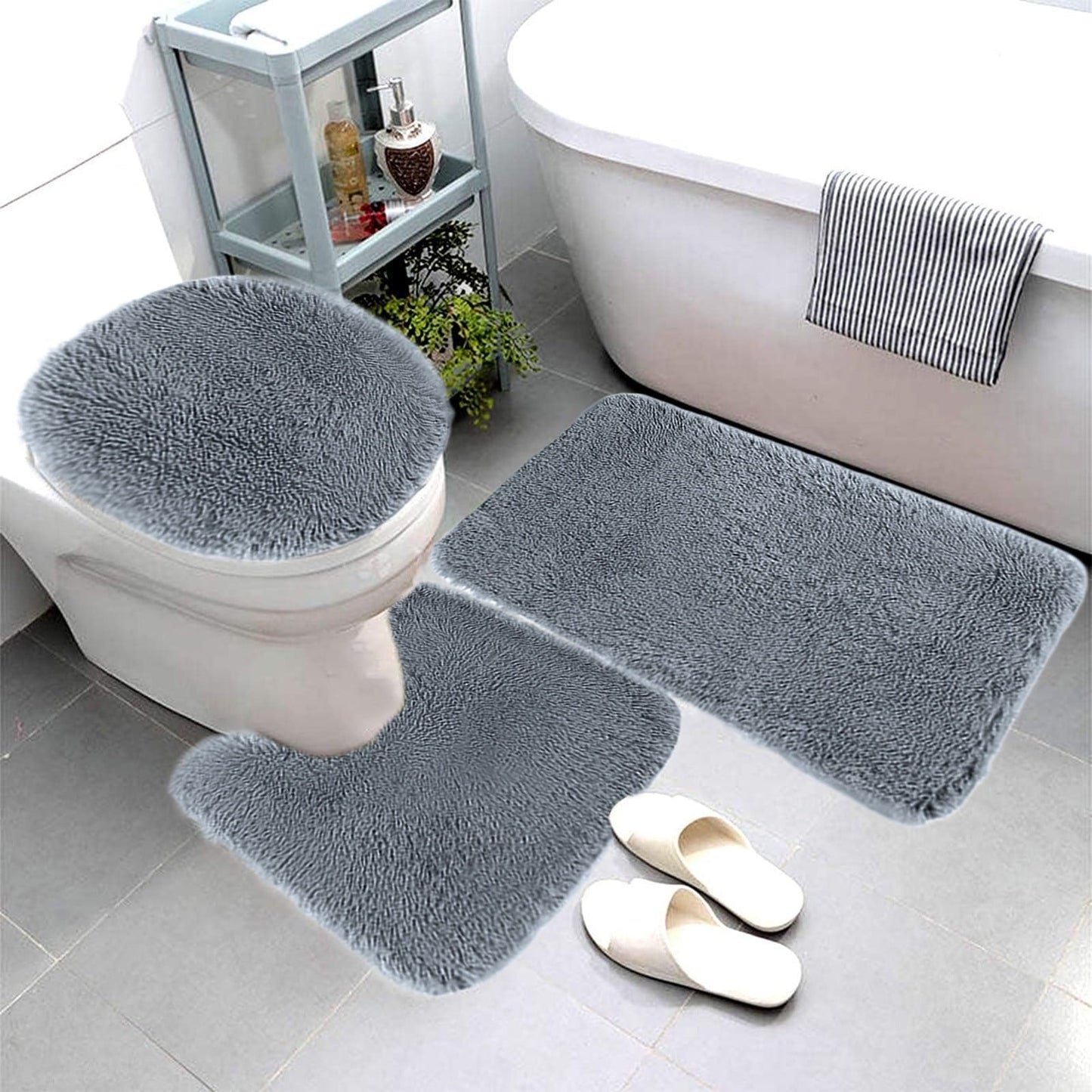 PALIFEUR Bathroom Rugs Sets, Non-Slip Bath Mat Set 3 Piece, Soft Comfortable Washable Bathroom Mat Set, Quicker Dry Bathroom Rug with Toilet Rug Dark Gray