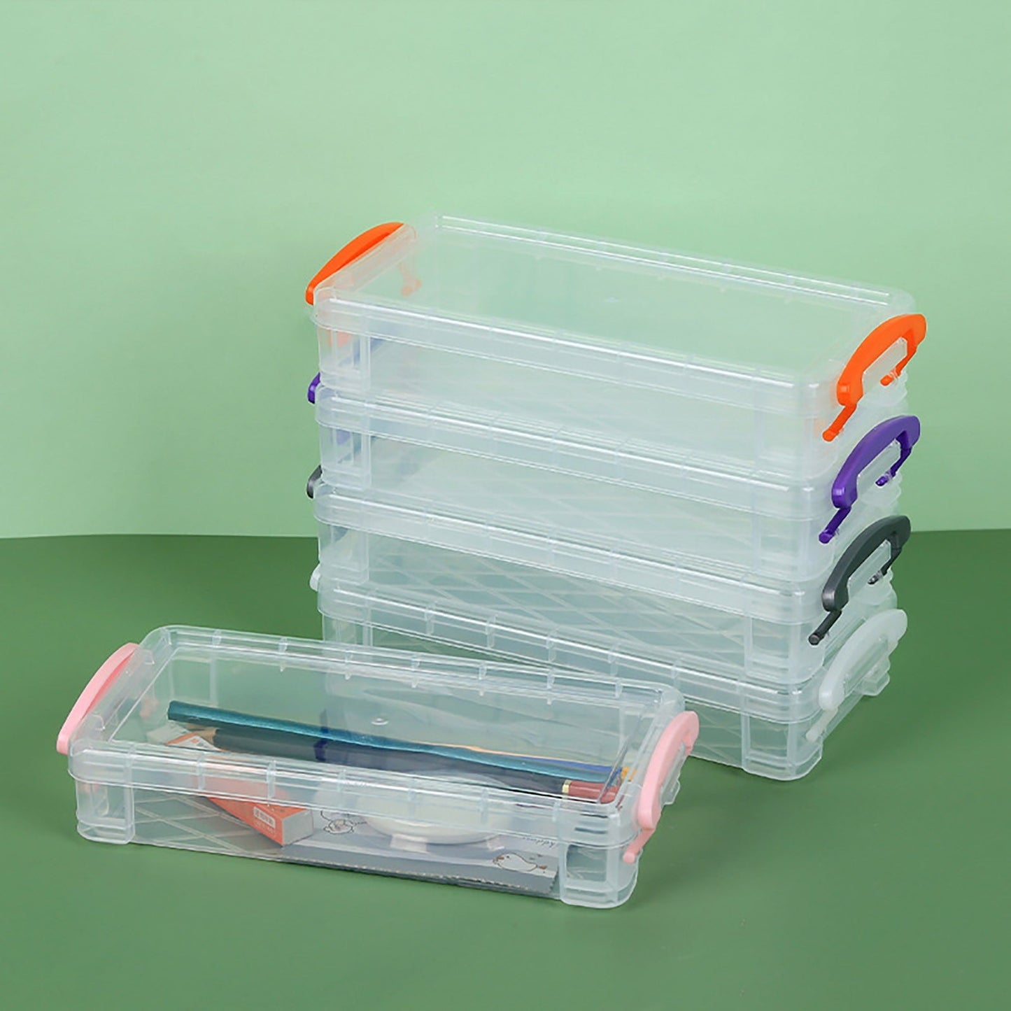 Tyidzon Plastic Pencil Case, Large Capacity Clear Pencil Box, Crayon Marker Box with Snap-Tight Lid, Plastic Pencil Cases, Pencil Box, Crayon Box Storage Purple