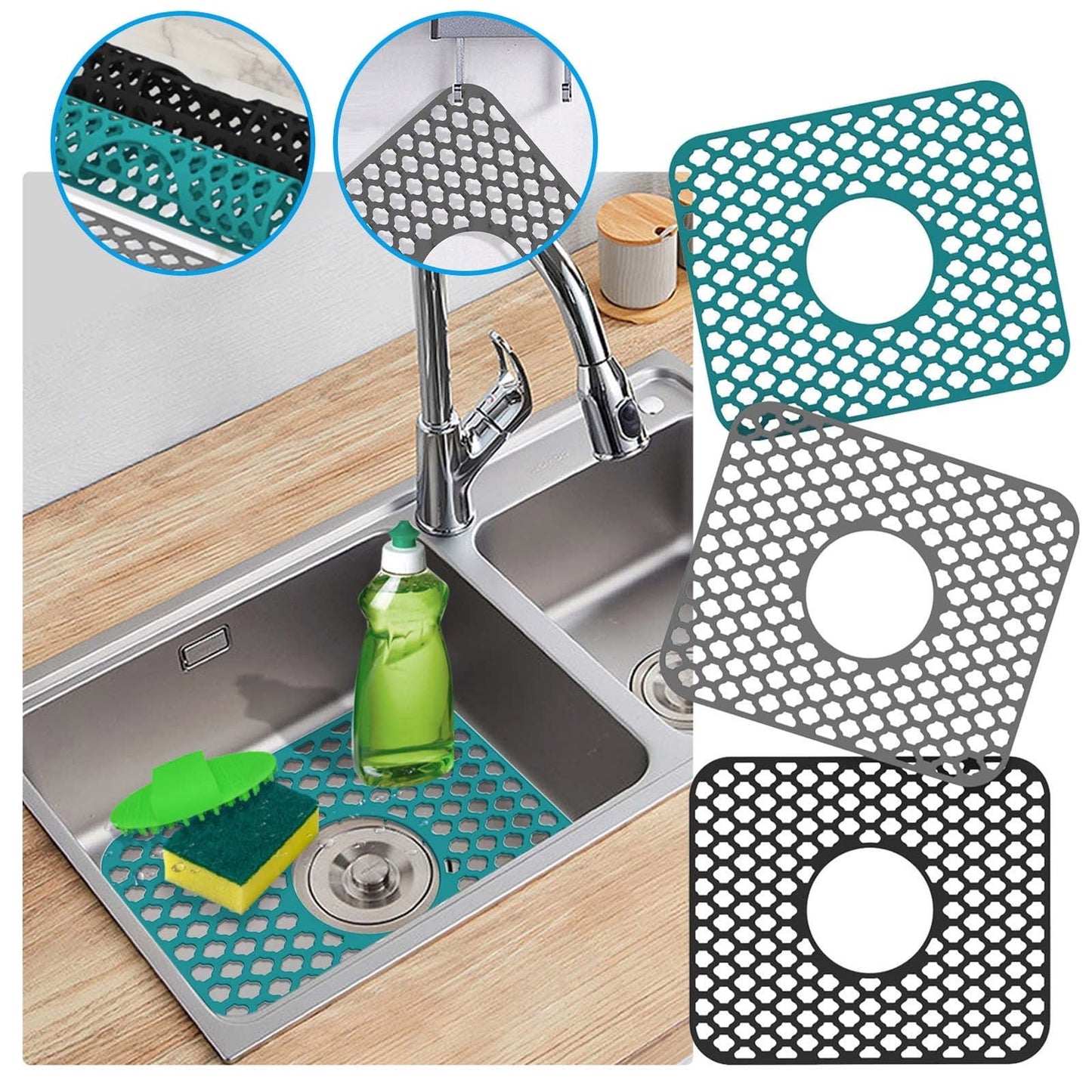 PALIFEUR Sink Protectors for Kitchen Sink, Silicone Kitchen Sink Mat, 13.6" x 15.6" Sink Mat Protects Sink from Stains, Damage, Scratches, Dishwasher Safe Sink Grids, Sink Mat, for Kitchen Black